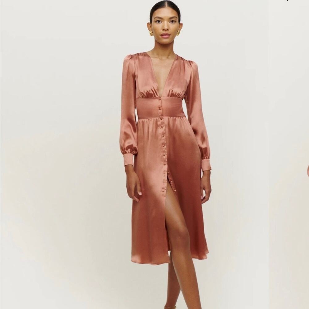 Reformation Nicola Midi Dress Praline Dusty Pink Size 4 New